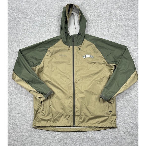 Simms Jacket Mens Large Brown Green Full Zip Waterproof Hooded Sierra Nevada - Picture 1 of 7